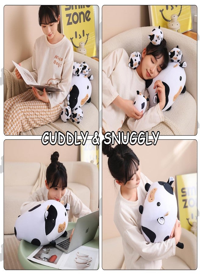 SQEQE Cow Stuffed Animal 5 in 1, Cute Cow Plush Bedtime Toys, Ultra Soft Dairy Cattle with 4 Babies Inside, Milk Cows Soft Plushies Pillow Gift for Kids Birthday Christmas Valentine's - Image 2